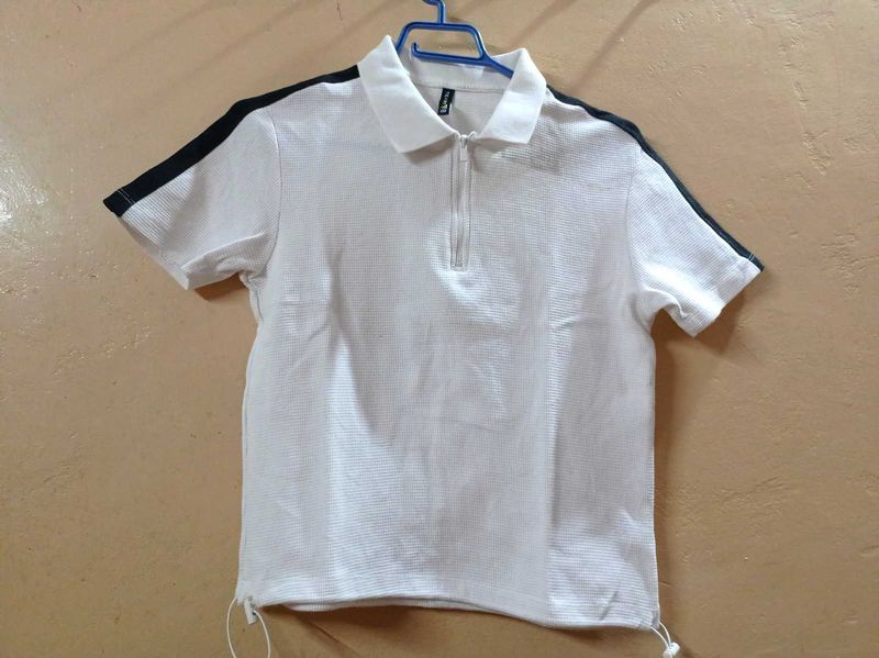 White Polo T-shirt with Black Stripes