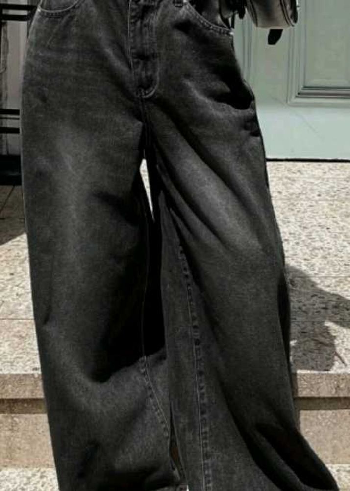 ZUDIO Stylish BAGGY Wide-Leg Black Denim Jeans