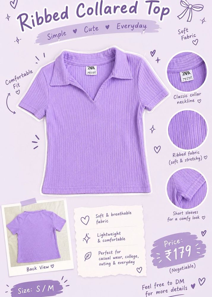 Ribbed Collared Top - Purple