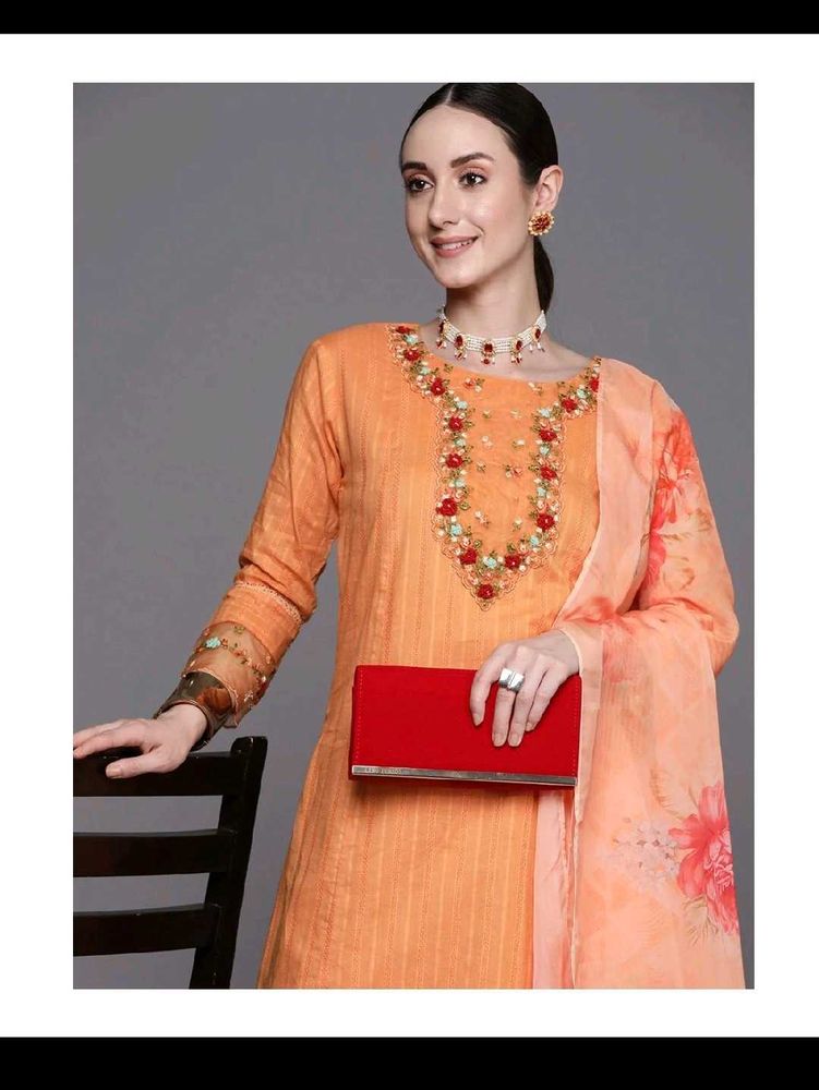 Elegant Orange Embroidered Kurta Set