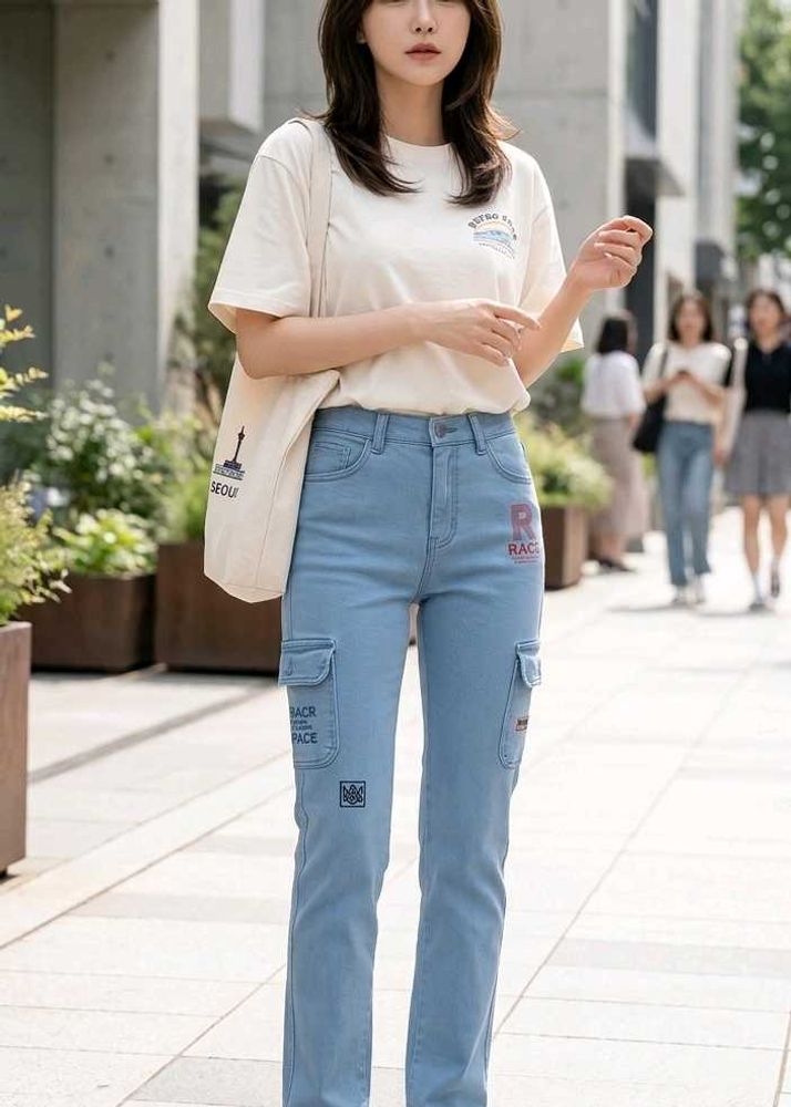Light Blue Cargo Korean Pants