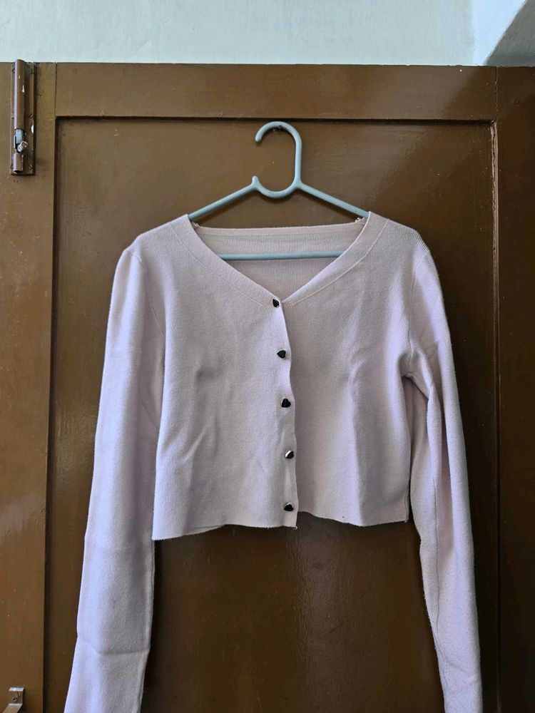 Light Pink Button-Down Knit Cardigan