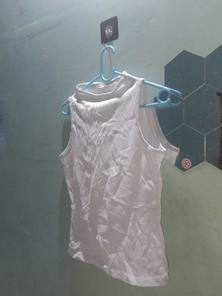 White Sleeveless Mock Neck Top