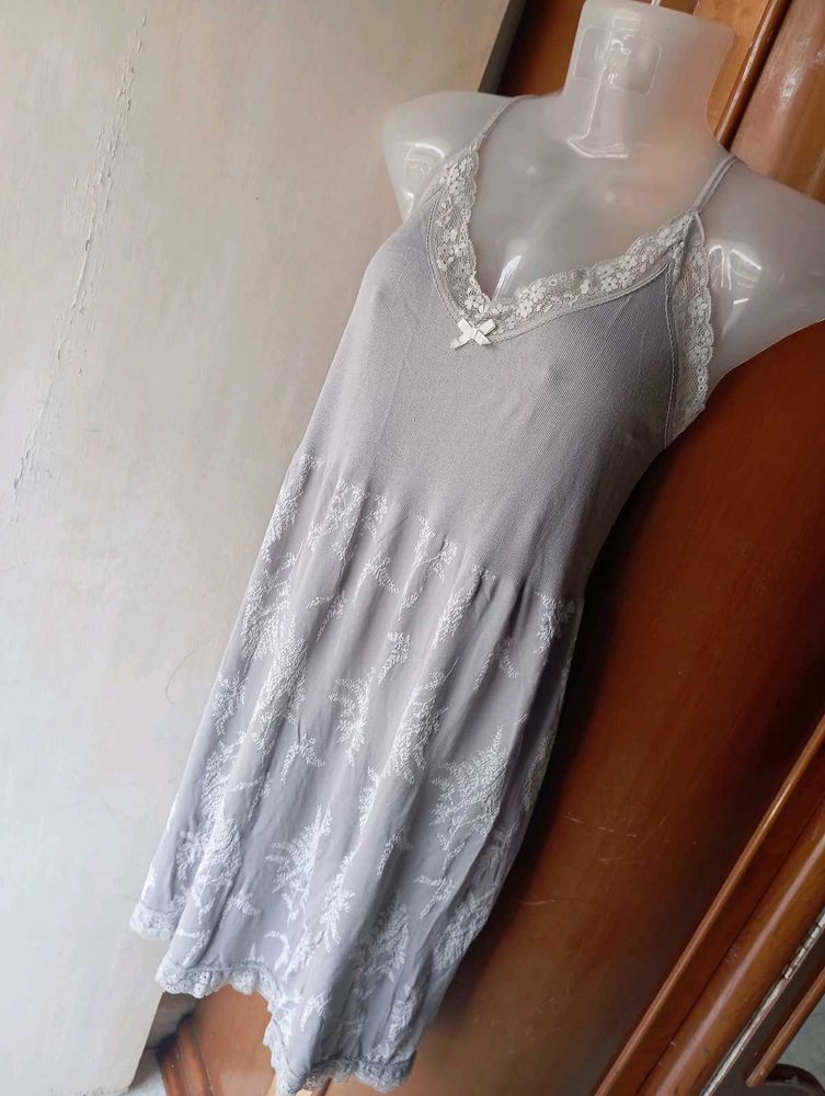 Lace Trimmed Grey Nightdress