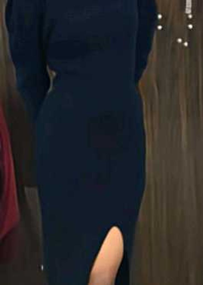 Elegant Navy Dress with Side Slit