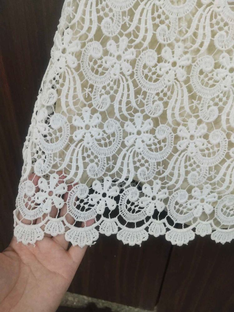 Cream Lace Mini Skirt