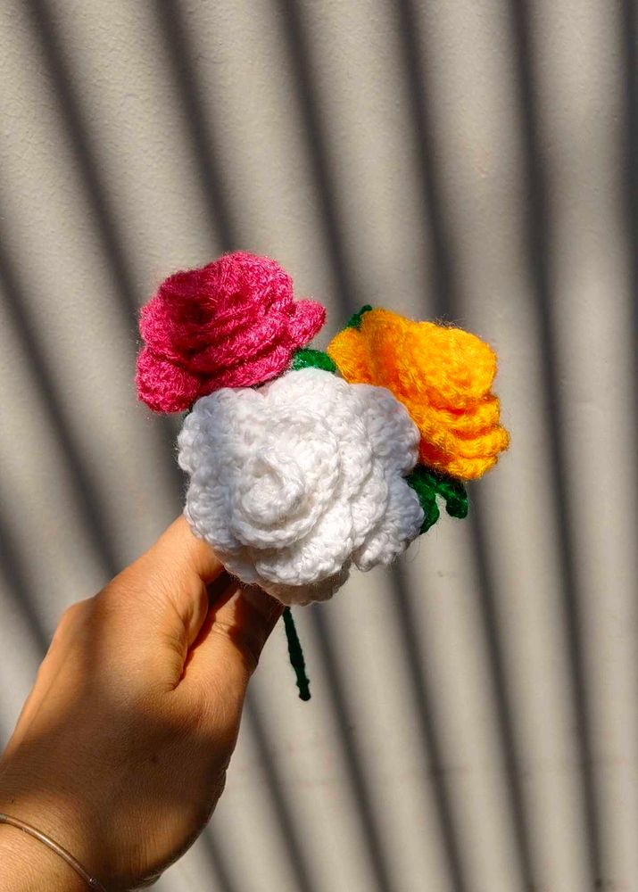 Crocheted Rose Bouquet set of 3 flowers.