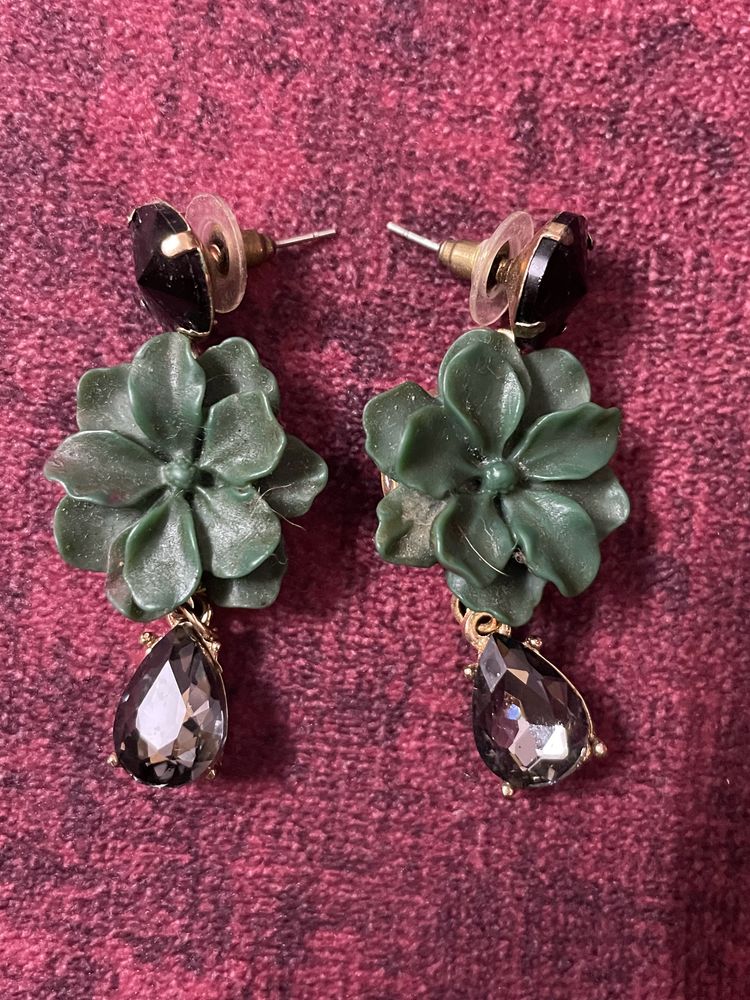 Green Floral Earrings