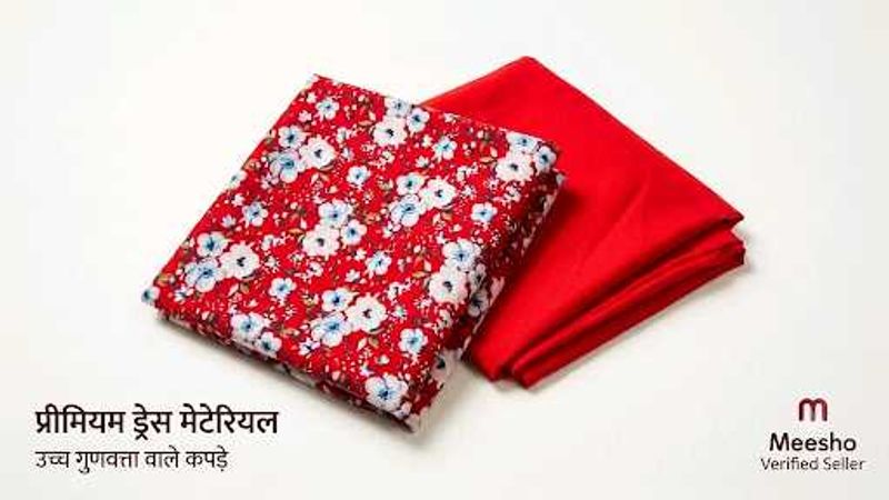 Floral Print Red Dress Material