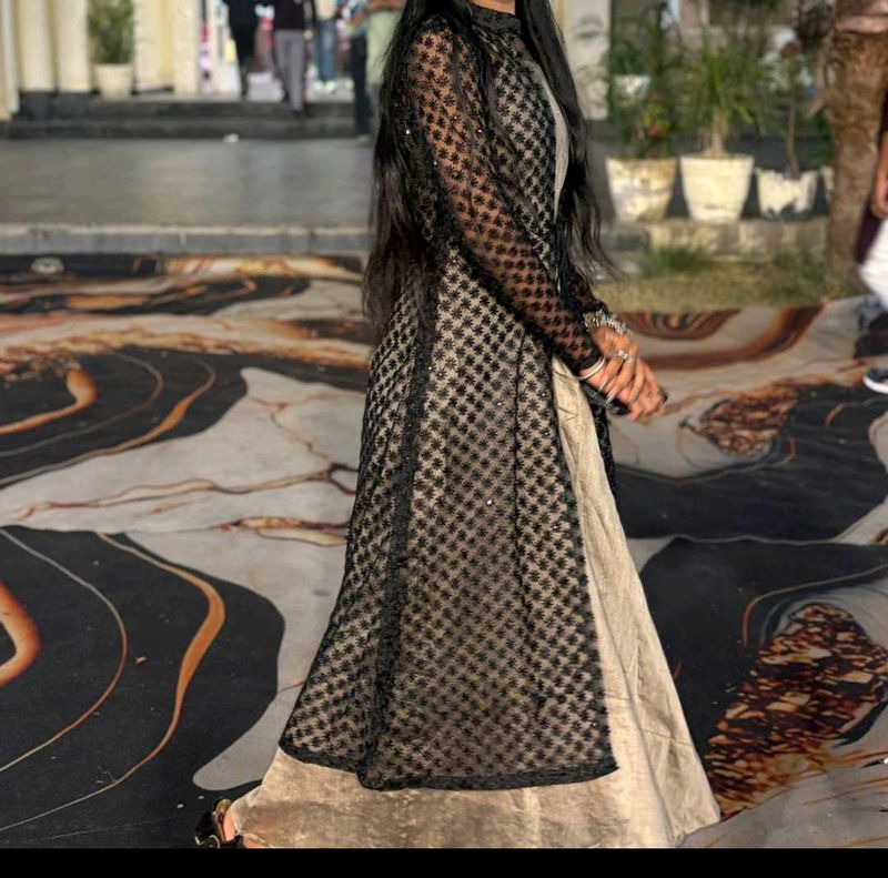 Elegant Black Net Embroidered Kurta