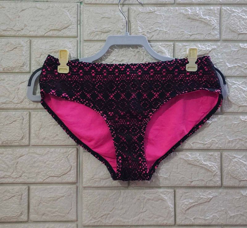 Vibrant Hot Pink Bikini Bottoms with Black Crochet