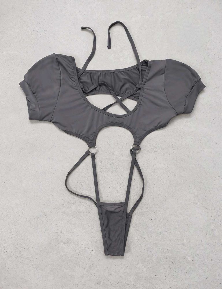 Chic Grey Strappy Bikini Set