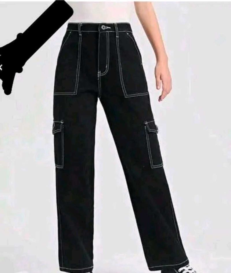 Black Cargo Pants with White Stitching