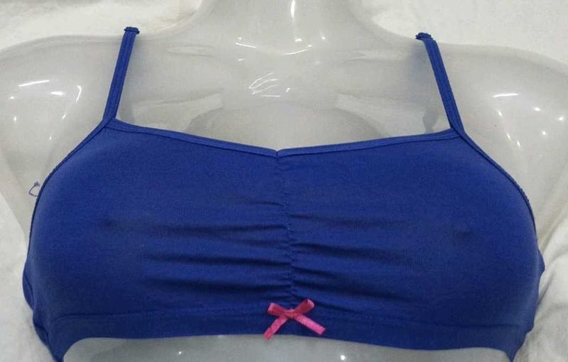 🖤 Blue Ruched Camisole Bra with Pink Bow