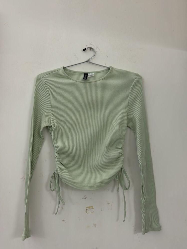Light Green Ruched Long Sleeve Top