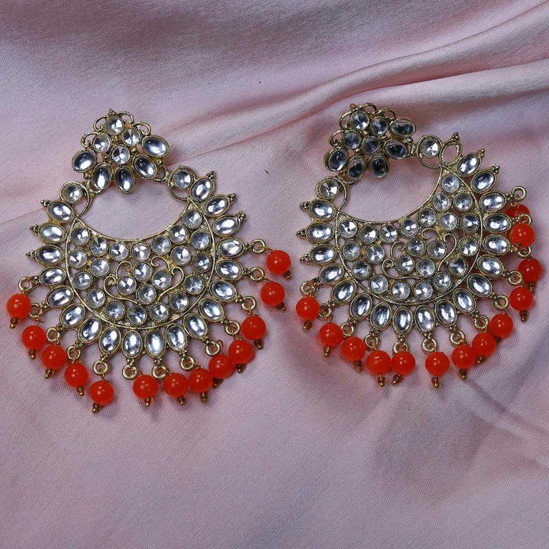 Heavy Stunning Ethnic Earrings with Orange Beads