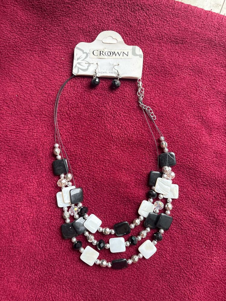 Elegant Black &amp; White Beaded Necklace Set