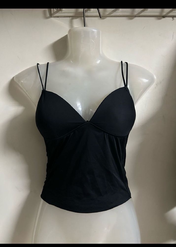 Black V-Neck Spaghetti Strap Bikini Top