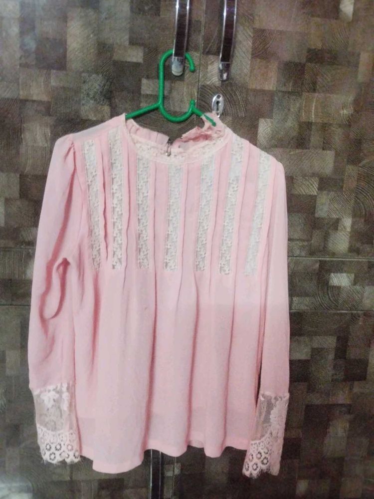 Chic Lace Detail Pink Top