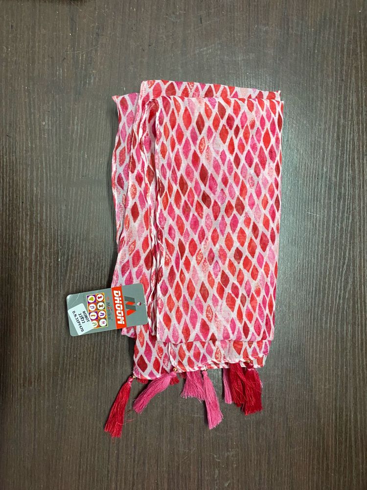 Pink Diamond Print scarf with Tassels