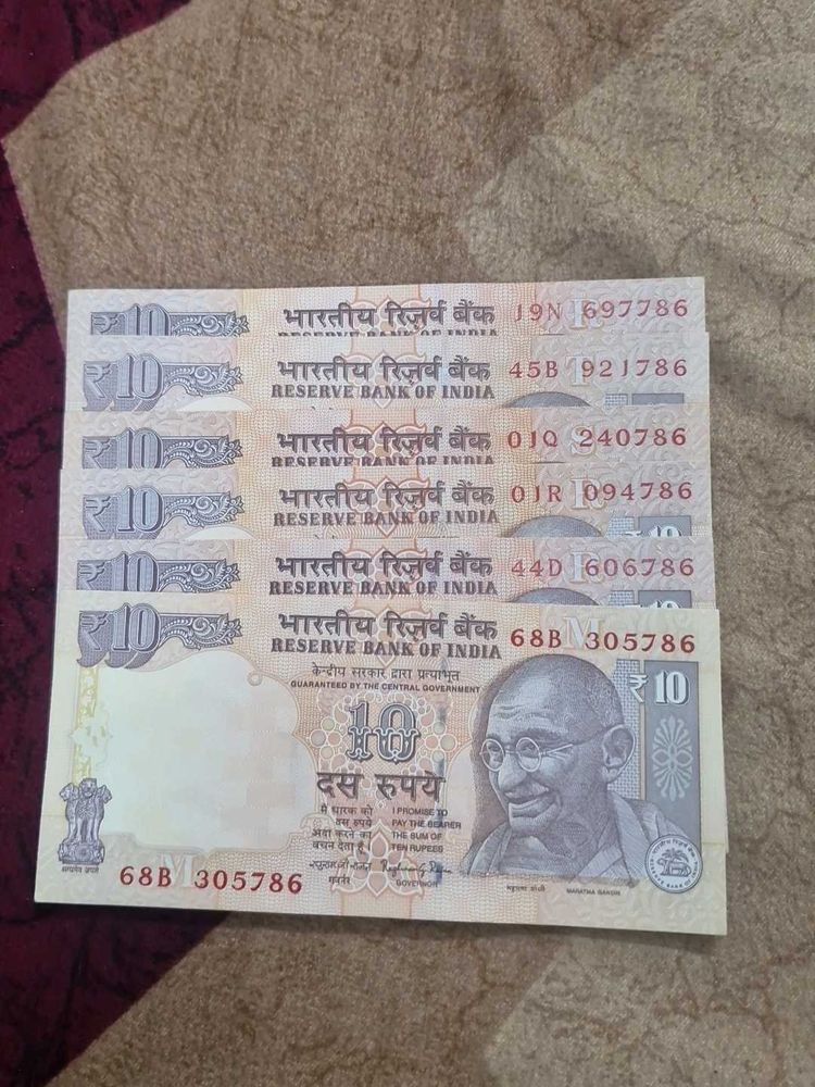 6 pcs UNC Collection of Indian 10 Rupee Not