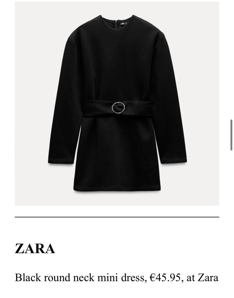 Zara Black Mini Dress with Belt &amp; Shoulder Pads