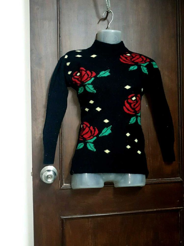 Vintage Rose Print Mock Neck Sweater