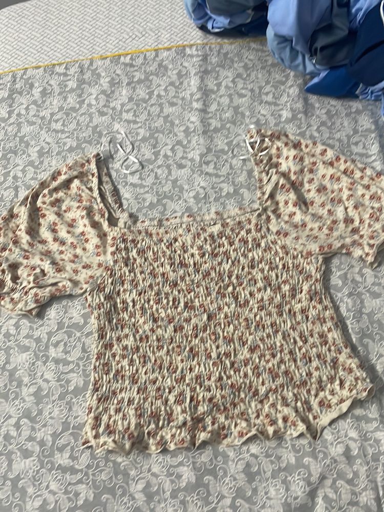 Smoked Top With Puff Sleeves