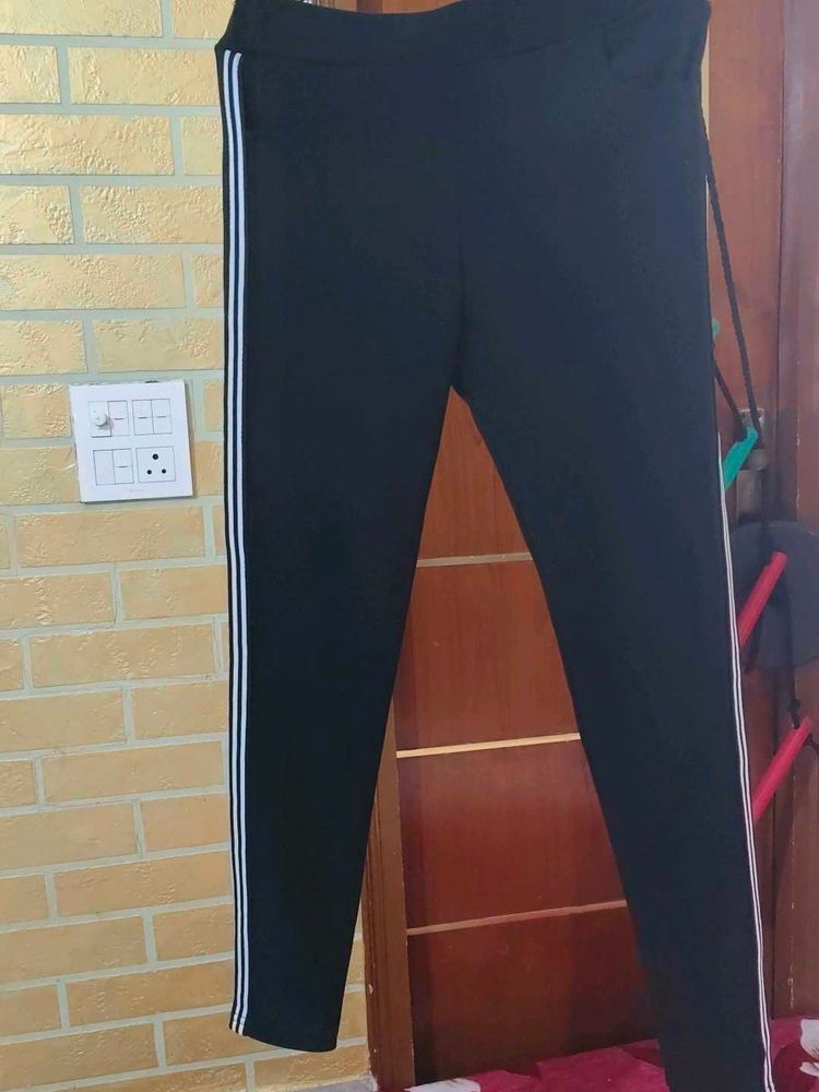 Black Track Pants with White Stripes