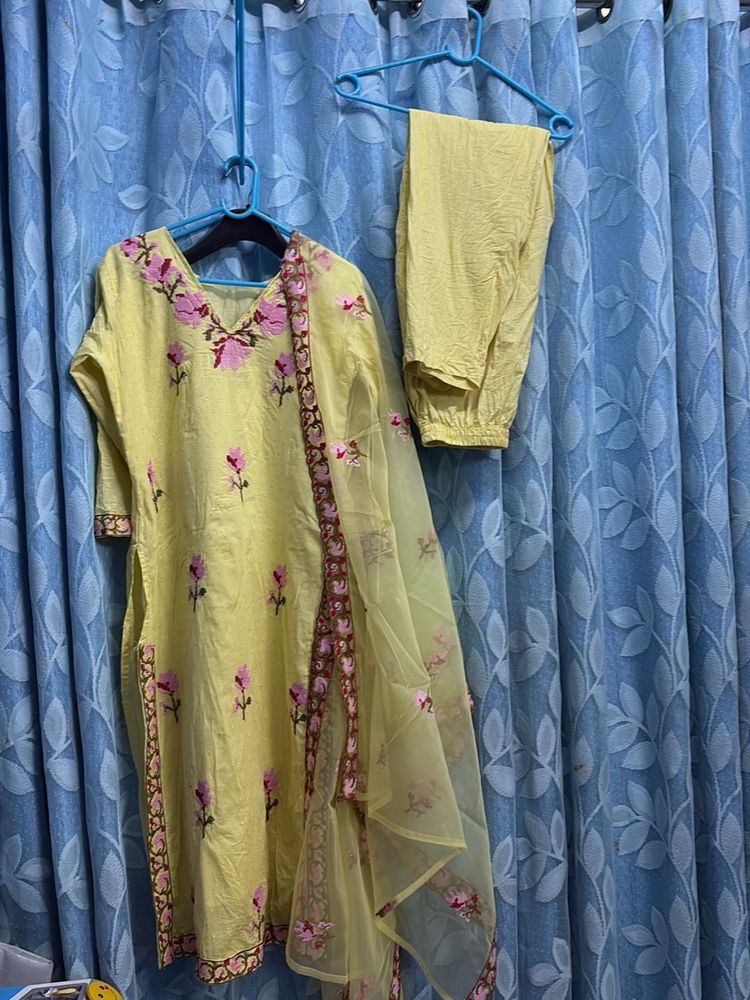 Beautifully Embroidered Yellow Kurta Set