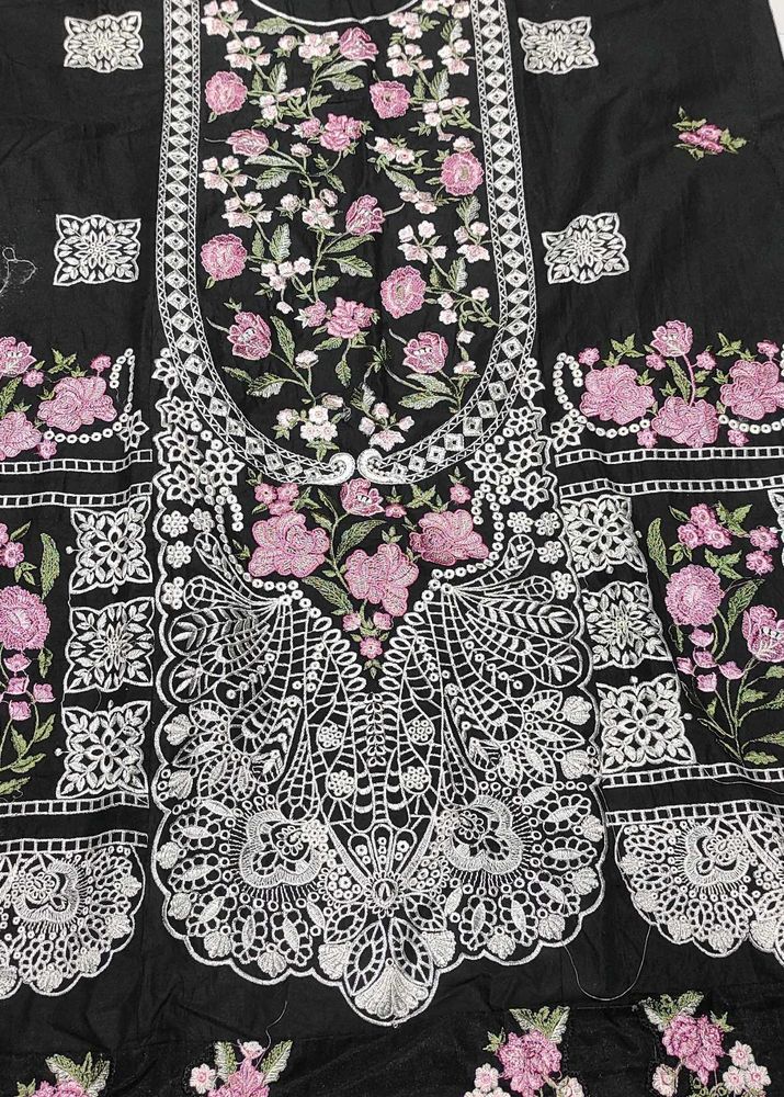 black floral embroidery dress material