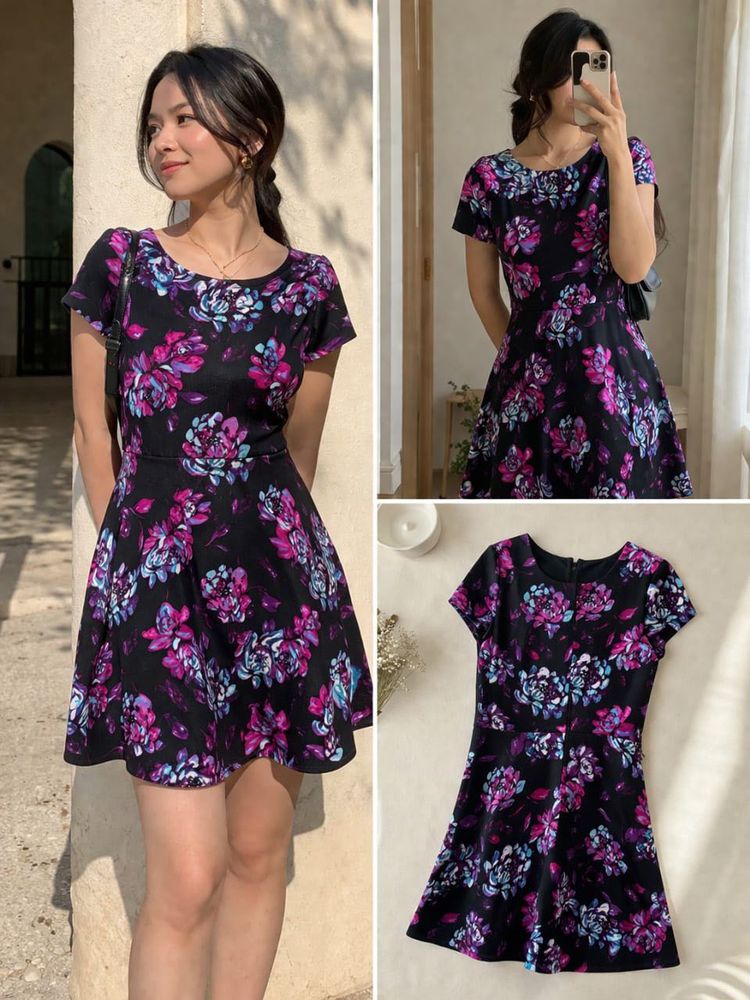 Imported Women's Black Floral Print Dress
