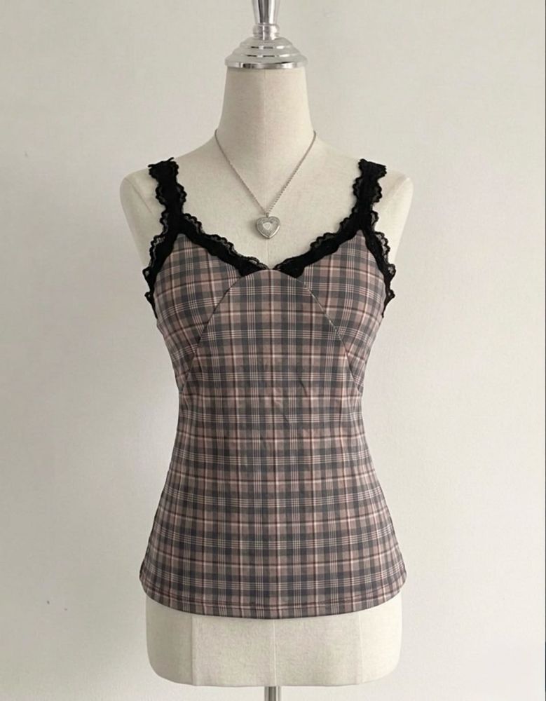Plaid Lace Cami Top (bust 28-30)IMPORTED