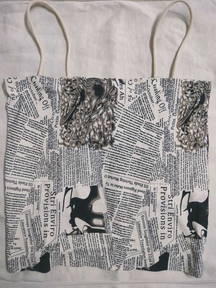 Unique Newspaper Print Crop Top