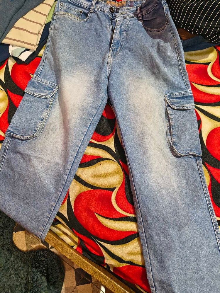 Light Wash Cargo Jeans