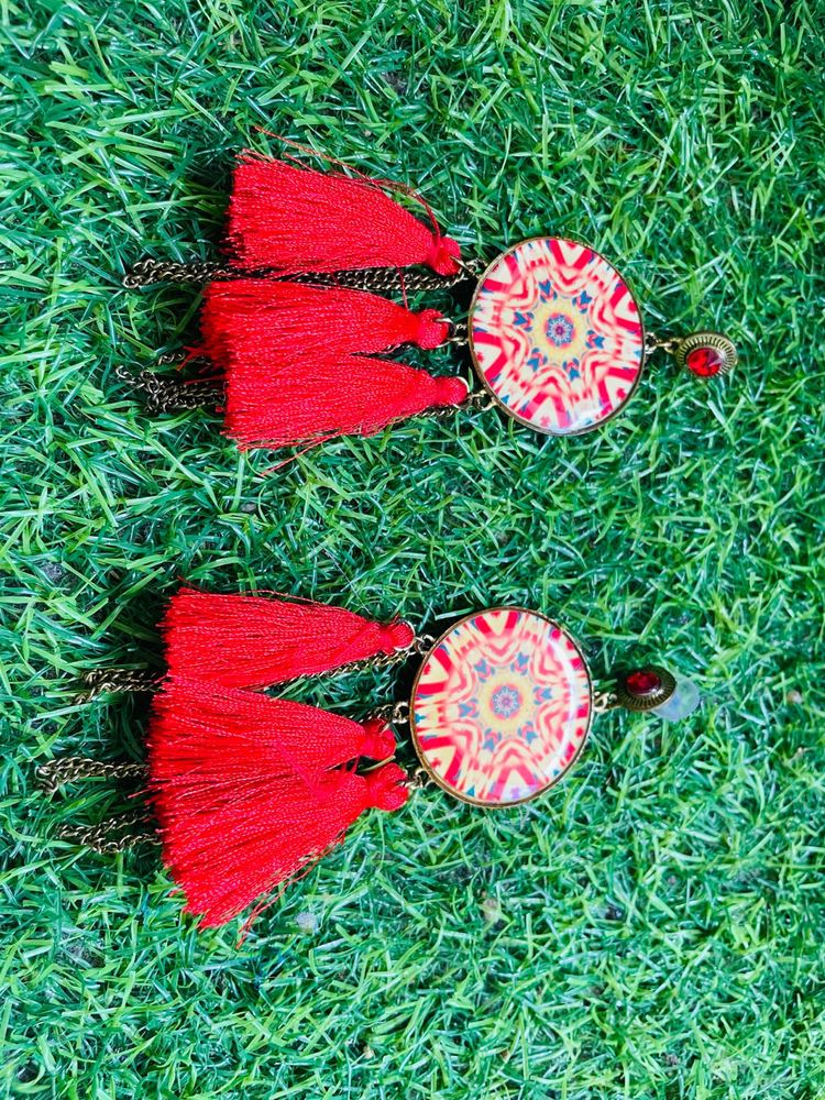 Best for Navratri Boho Red Tassel Earrings