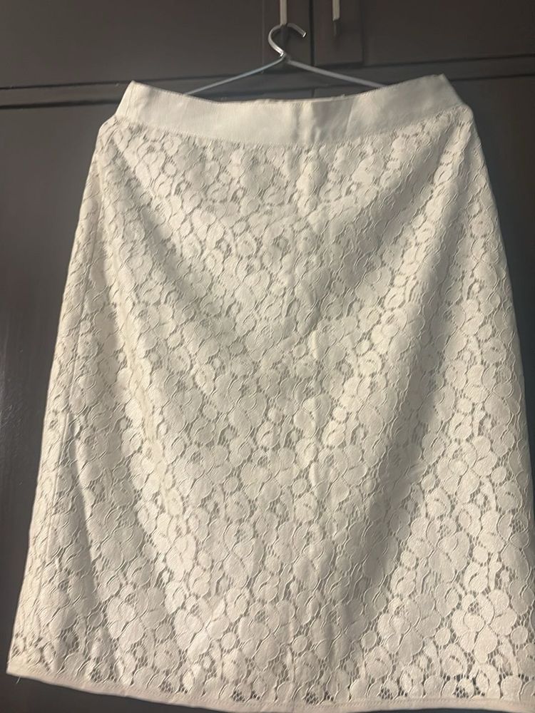 Elegant White Lace Midi Skirt