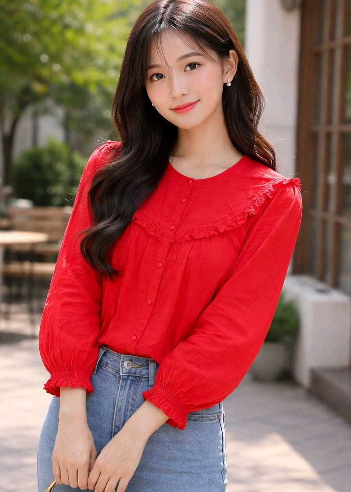 Chic Red Button-Up Blouse
