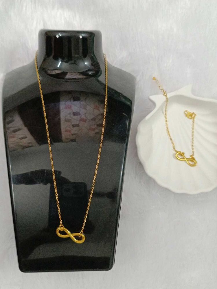 Gold colour Infinity ♾️ Necklace &amp; bracelet