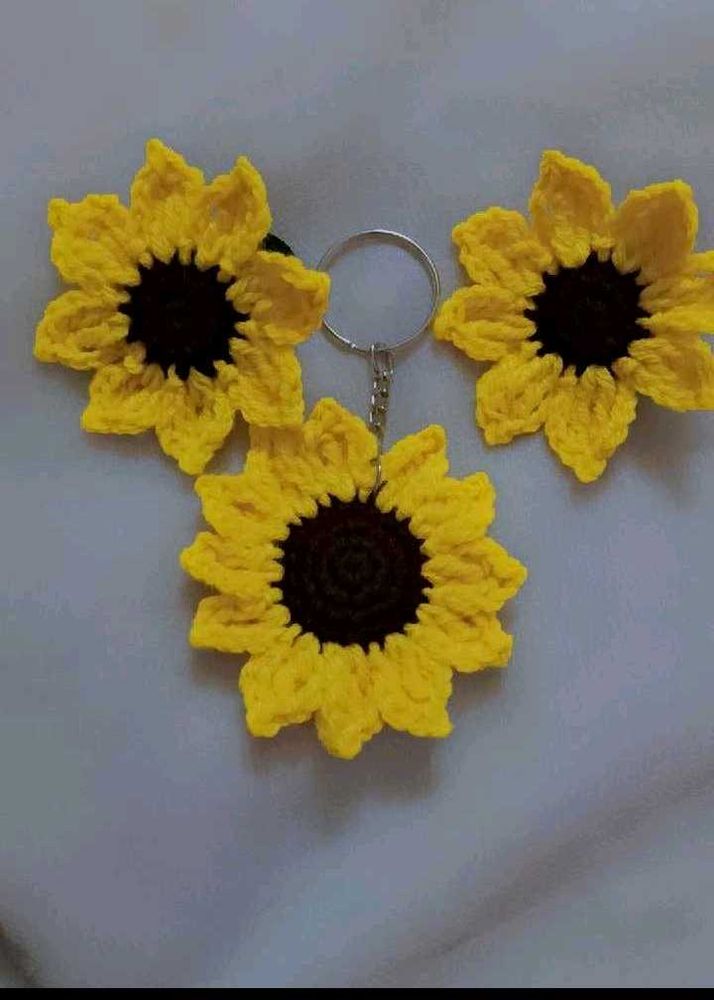 Handmade Crochet Sunflower Keychain Set
