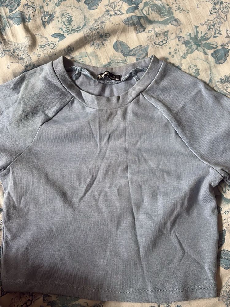 Light Blue Cropped Raglan T-Shirt
