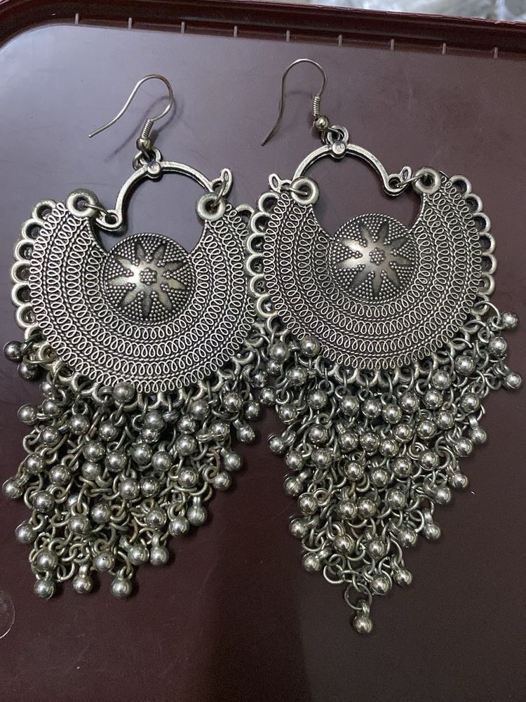 Oxidized Silver Jhumka Earrings