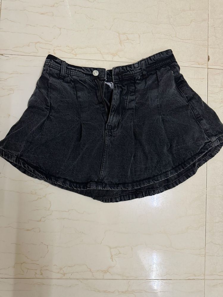 Black Denim Skater Skirt