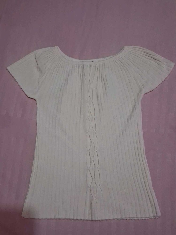 Cream Ribbed Knit Top