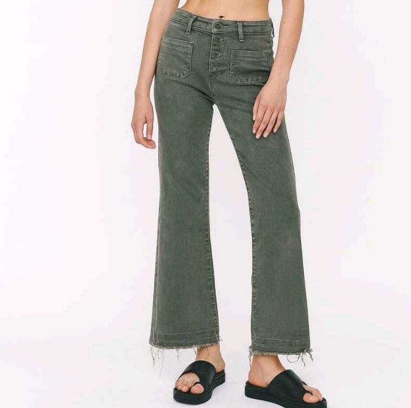 Olive Green Straight Jeans