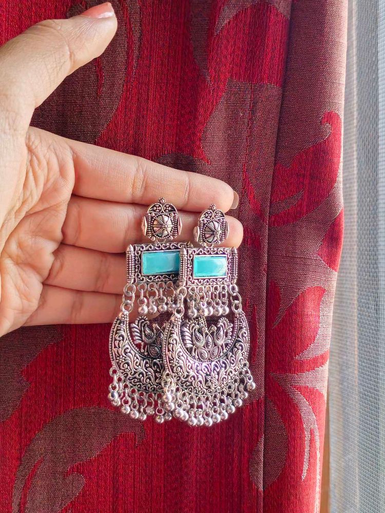Boho Silver Jhumka Earrings