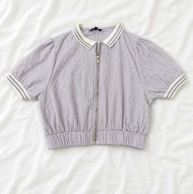 Lavender Zip-Up Cropped Top