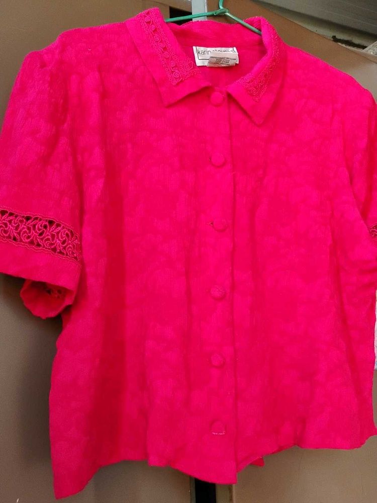 Vibrant Pink Embroidered Blouse with shoulder pads