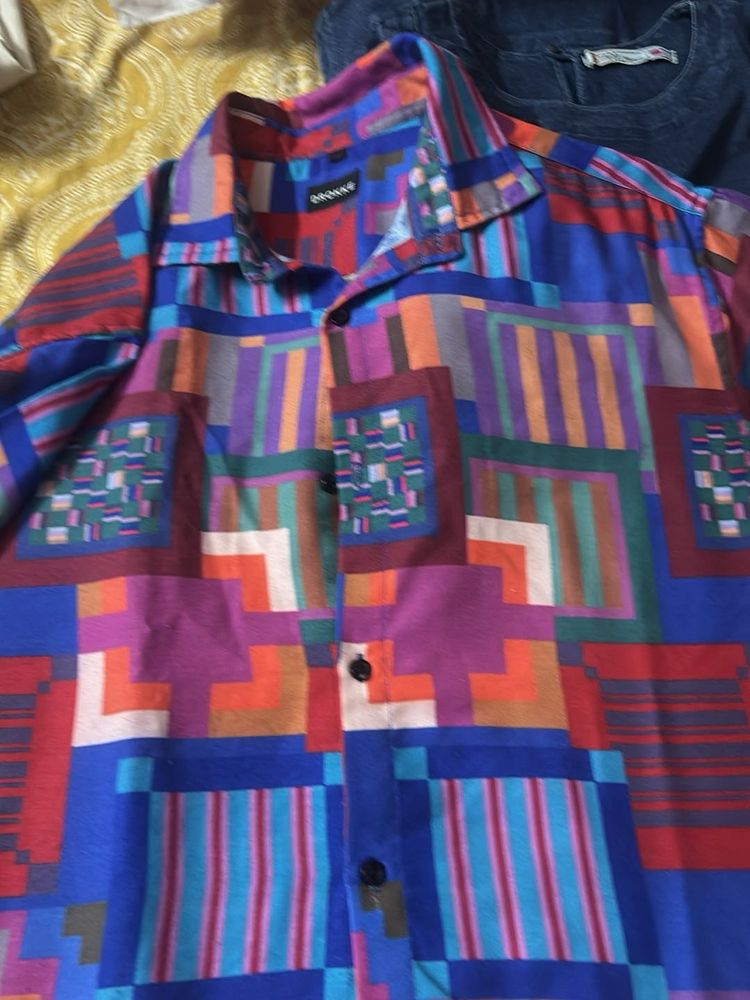 Colorful Geometric Print Button-Up Shirt