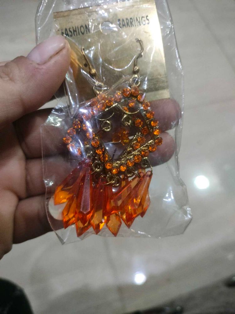 Orange Crystal Fashion Earrings